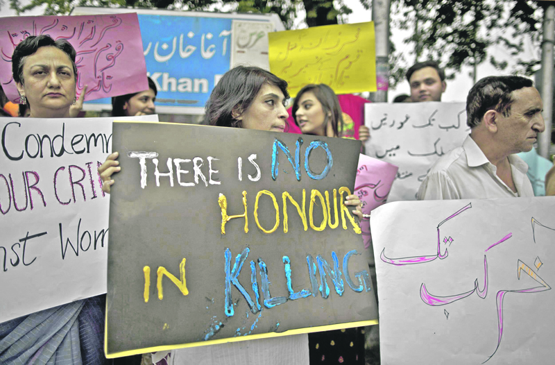 DEMONSTRATION: Activists have gathered following Farzana’s death to protest ‘honour killings’ in Pakistan