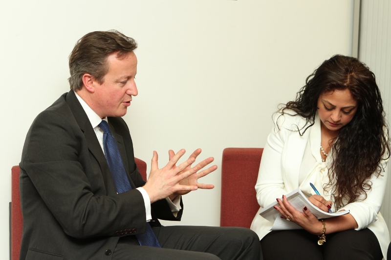 EXCLUSIVE: Editor Andleeb Hanif speaks with Prime Minister David Cameron at Asian Express offices in Leeds