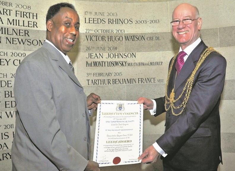 AWARDED: Arthur France MBE receives his ‘Leeds Award’ from Lord Mayor of Leeds, Cllr David Congreve