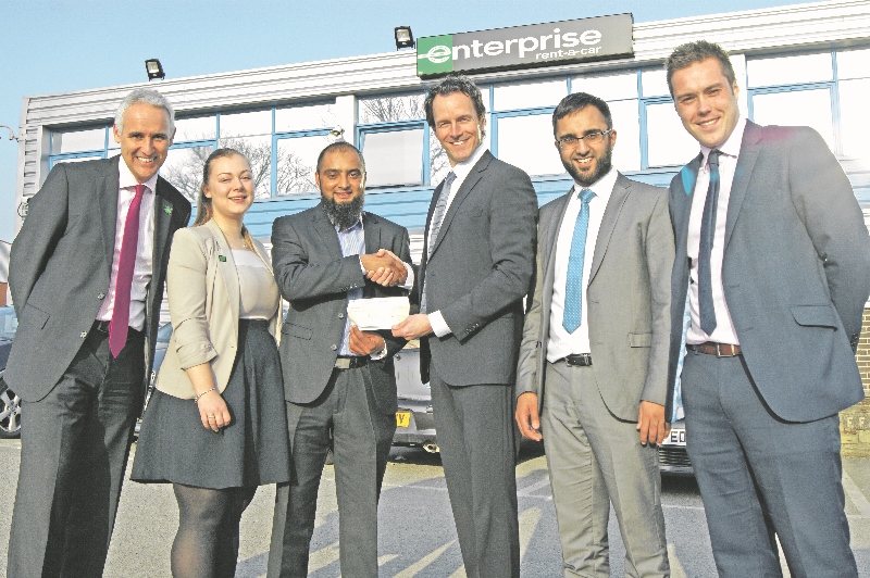 DONATION: The Enterprise team presented a cheque to InTouch Foundation last week at the Seacroft head office, (l-r) Stevie Day, Ibrar Ahmed, Cameron Bentley, Osman Gondal, Brian Waligora, and Danny Stuart