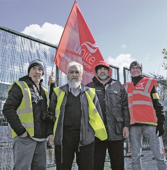 UNITE: Members of the Unite union gathered outside the gates of First Buses in Bradford as two days of protests were seen
