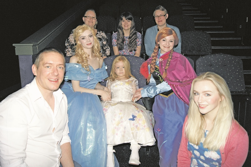 FILM: The special screening of Cinderella was arranged for last week for Zara Lundy (back row, l-r) Sarah Ellis, Ellen Fox, Michelle Day, (middle l-r), Cinderella, Zara Lundy, Anna, (front, l-r) Jonny Lundy and Chelle Lundy