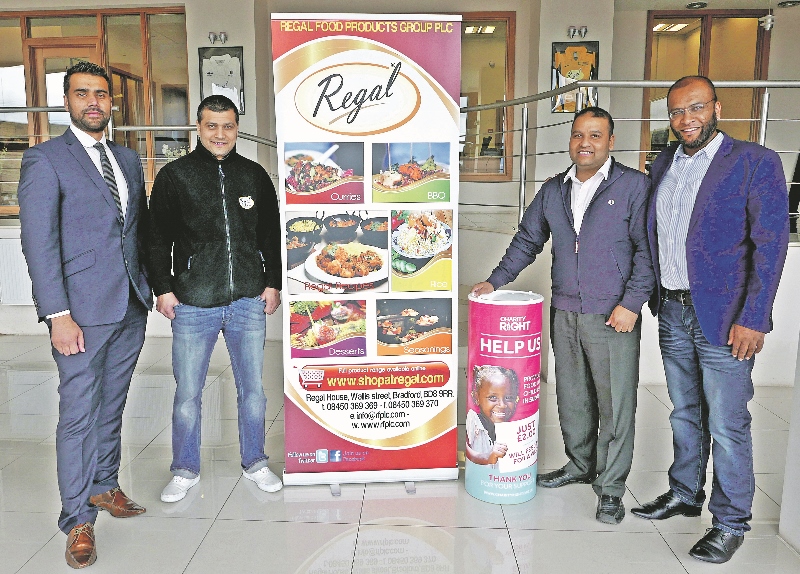 SIGN UP: More businesses are now being urged to join the Million Meals campaign following the two latest pledges (l-r) National Gas and Power founder, Majid Shahzad; Regal Bakery’s, Faisal Ali and Jamil Choudhry; alongside Charity Right representative, Imran Hussain