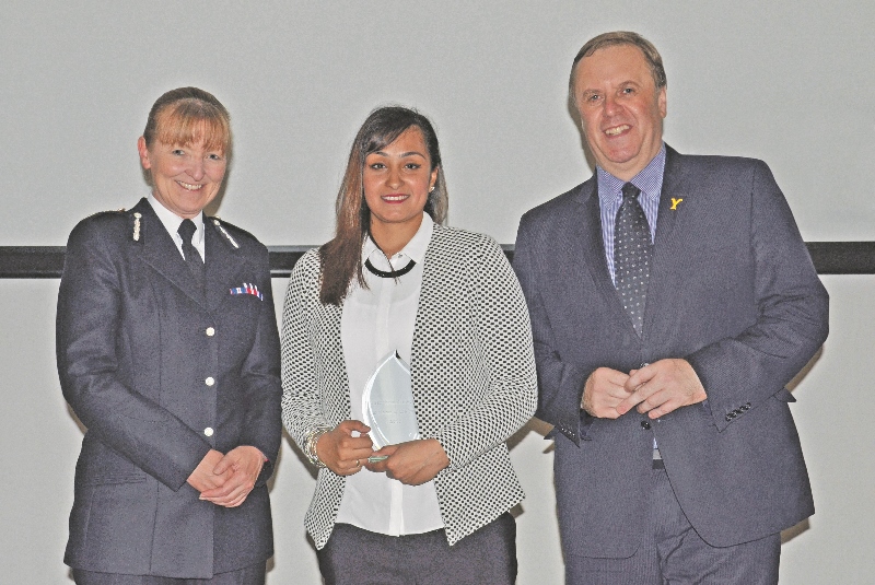 POLICE: Maria Hussain picked up the overall Explorer of the Year award from West Yorkshire Police last week, pictured with Police and Crime Commissioner, Mark Burns-Williamson, and Temporary Chief Constable, Dee Collins