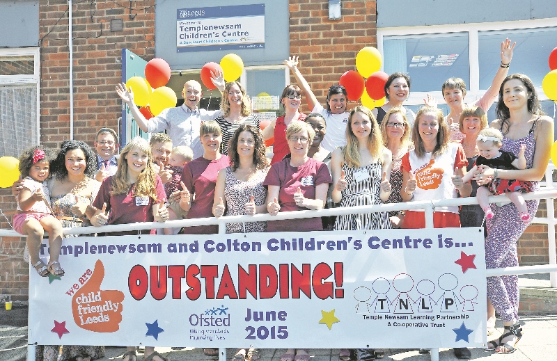 SUCCESS: Staff, families and partners at Templenewsam and Colton Children's Centre celebrate getting and Outstanding Ofsted report