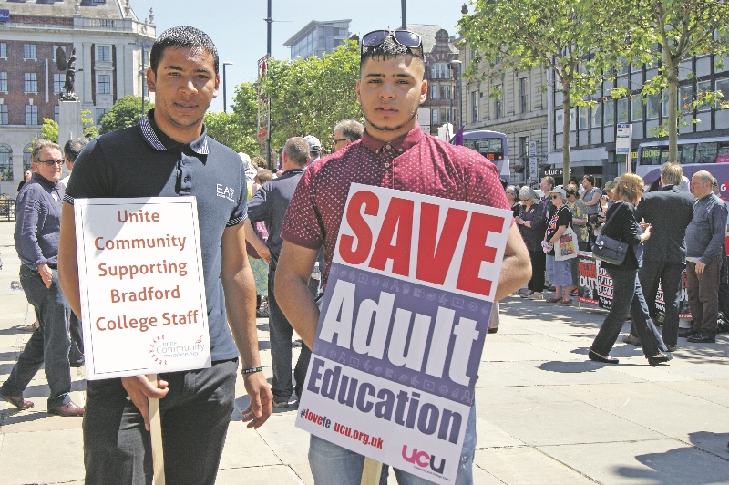 VOICES: Sabbatical officers for the Leeds City College Student’s Union, Zahir Abbas (left) and Shamrez Akhtar were amongst the crowd of protestors in Leeds on Tuesday