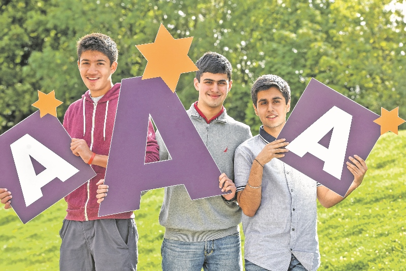 OVER THE MOON: (L-R) Rahul Shah, Fahd Omar and Gurvir Bagri achieved a clean sweep of A*s and As