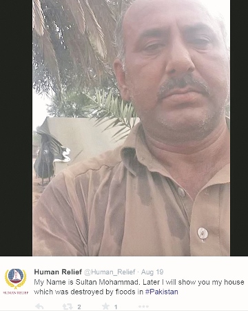 TAKEOVER: Sultan Mohammed spoke about his life after the floods in Pakistan via the charity’s Twitter page