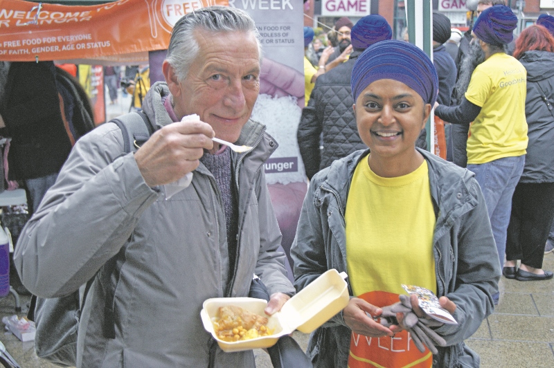 SHARING: Sikh volunteers from across Bradford and Leeds handed out langar last week, speaking with recipients about the concept