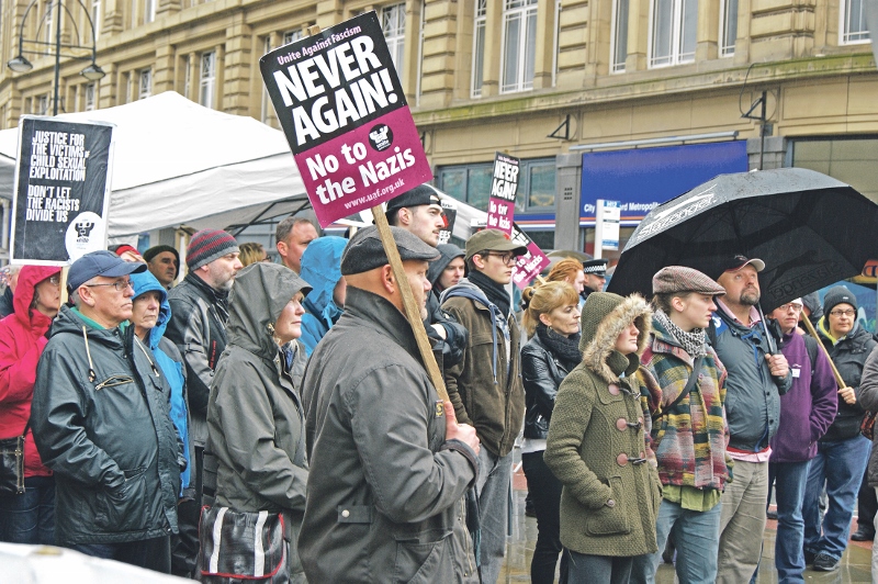 PROTEST: Anti-fascist protestors gathered in the city centre with We Are Bradford leading the chorus of opposition