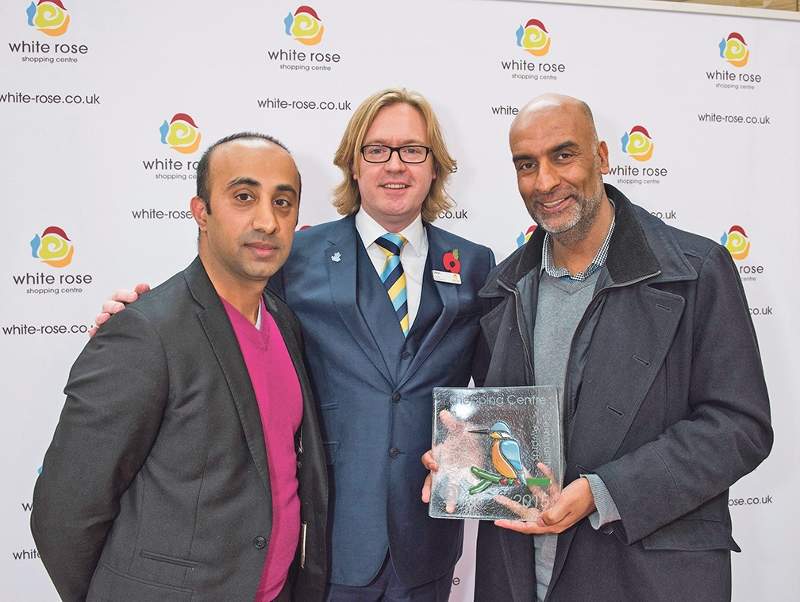COMMENDED: Hamara Healthy Living Centre CEO, Hanif Malik, and Business Development Manager, Habib Khan, receive their ‘Extra Mile’ award from White Rose Shopping Centre Manager, Dean Stratton
