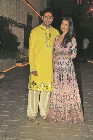 THE BACHCHANS: Aishwarya Rai and husband Abhishek Bachchan welcomed their guests to the party at their home