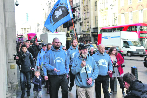 ANGER: Veterans take to the street in protest against the war in Syria