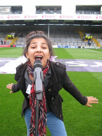 BIG STAGE: Persia preparing to sing on the pitch at Leeds Rhinos rugby stadium as part of My Life: My Voice