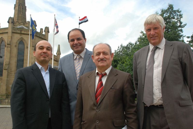 WORKING TOGETHER: Former president of Baghdad University, Professor Mosa al-Mosawe (pictured second from right) has praised the University of Huddersfield (l-r) Moaiad Abdulridha, Mosttafa Alghadhi, Mosa al-Mosawe, and Ray Dance