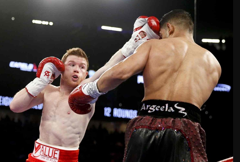 BIG HIT: Alvarez may have won the fight yet Khan was able to come away with his head held high – once he’d got up off the canvas that is