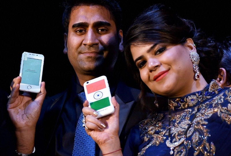 Founders of Ringing Bells Mohit Goel with Dhaarna Goel have been advertising the Freedom 251 as an Android phone priced at just INR:251 (£2.77)
