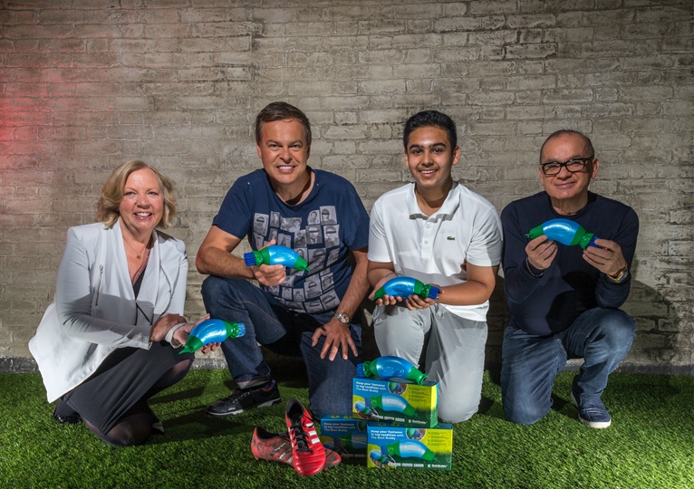 INVESTING IN THE FUTURE: Peter Jones, Deborah Meaden and Touker Suleyman are all smiles with their latest business partner, 15-year-old Arminder Singh Dhillon
