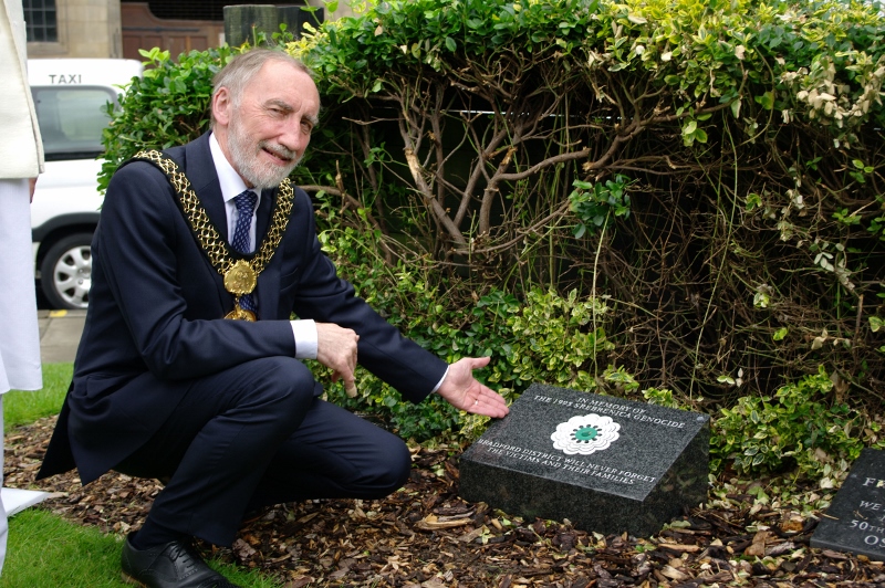 IN MEMORY: The Lord Mayor of Bradford, Councillor Rev. Geoff Read unveils the memorial stone