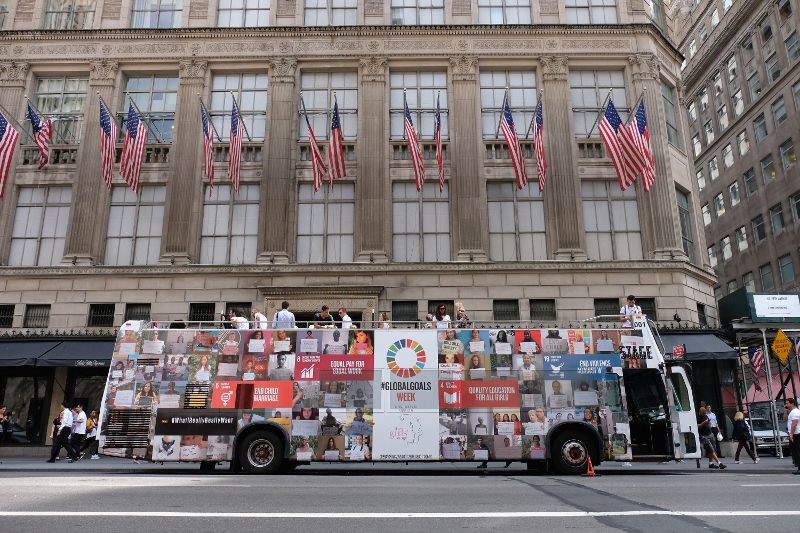 #GlobalGoals Week: An NYC bus advertising an annual week of action, awareness and accountability for Sustainable Development