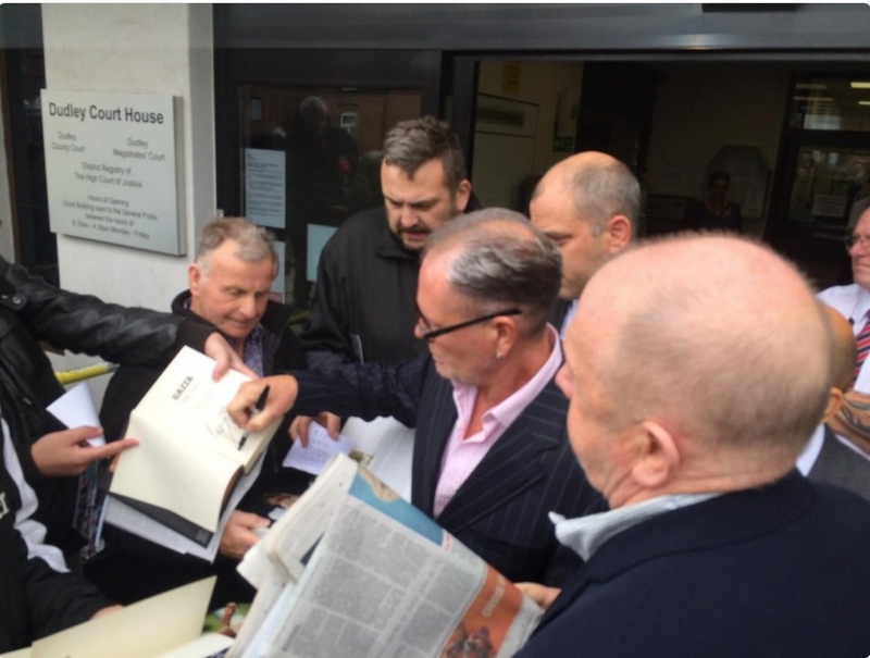 SHAMED: Paul Gascoigne signed autographs as he left Dudley Magistrates’ Court (Pic cred: Twitter)