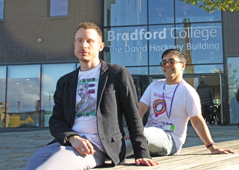 GROUNDBREAKING TALKS: Matt Ogston (left) and Ahmer Bashir from Project Light UK visited Bradford College to tell his tragic story and encourage students challenge religious homophobia