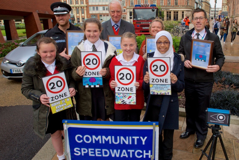 SLOW DOWN PLEASE!: All four girls were handed certificates, plus a miniature version of their own metal street sign (Girls pictured top row (l-r) Nayrat and Molly; bottom row Ellie and Ciara)