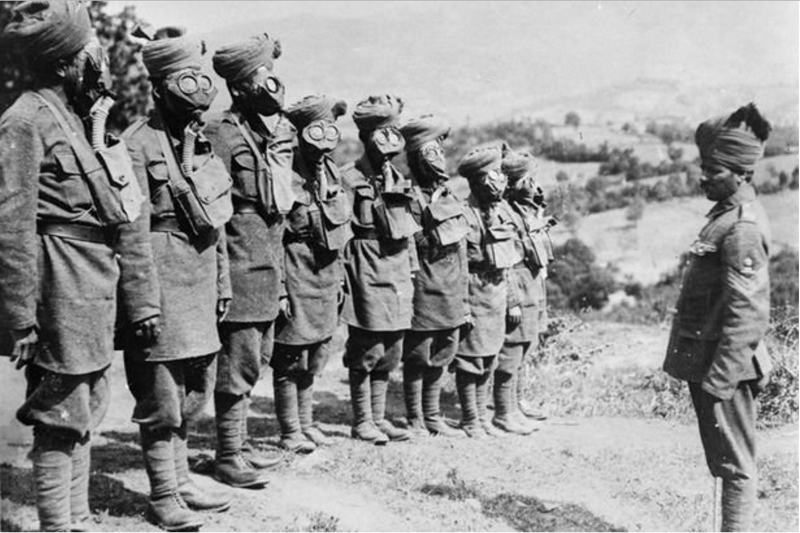 GONE BUT NOT FORGOTTEN: Indian troops at a gas mask drill