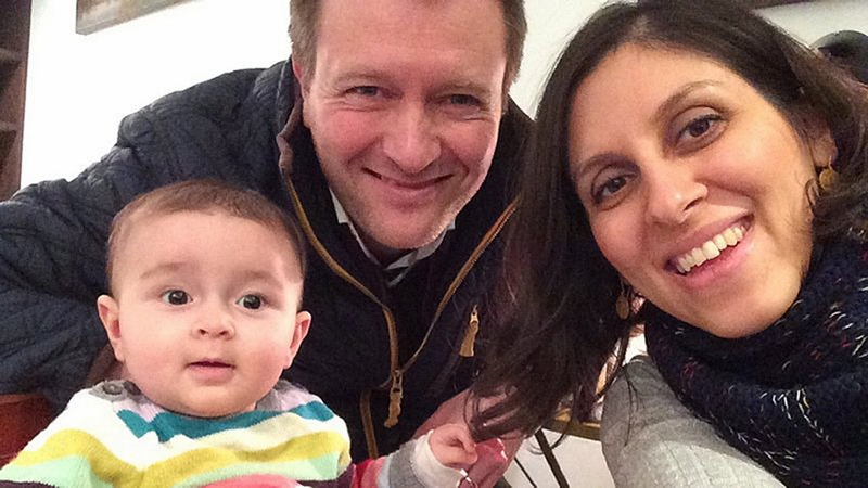 SENTENCED: Nazanin Zaghari-Ratcliffe has been given a five-year prison term in Iran (pictured here with her husband Richard Ratcliffe and daughter)