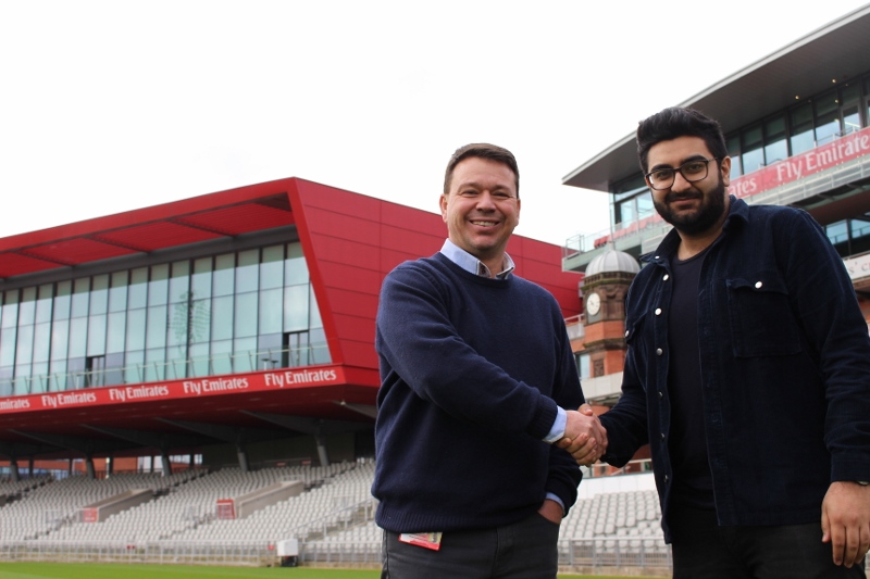ECSTATIC: 22-year-old Inzy Rashid knocks out the competition in securing a LCCC Dubai reporting job, pictured here with Warren Hegg