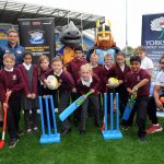 Leeds Rhinos Star’s Jimmy Keinhorst and Ashton Golding joined students from Christchurch Primary School at the launch of the Children’s day at Headingley Carnegie