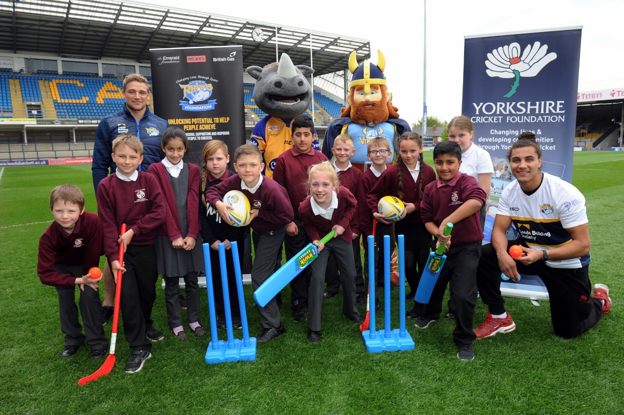 Leeds Rhinos Star’s Jimmy Keinhorst and Ashton Golding joined students from Christchurch Primary School at the launch of the Children’s day at Headingley Carnegie