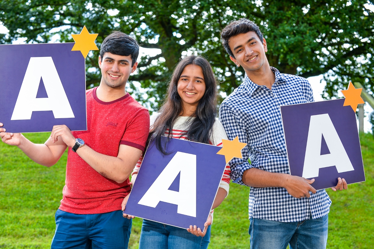 BEAMING: Heading to university in Cambridge, Oxford and London are (L-R) Fahd Omar, Disha Anand and Aditya Tambe