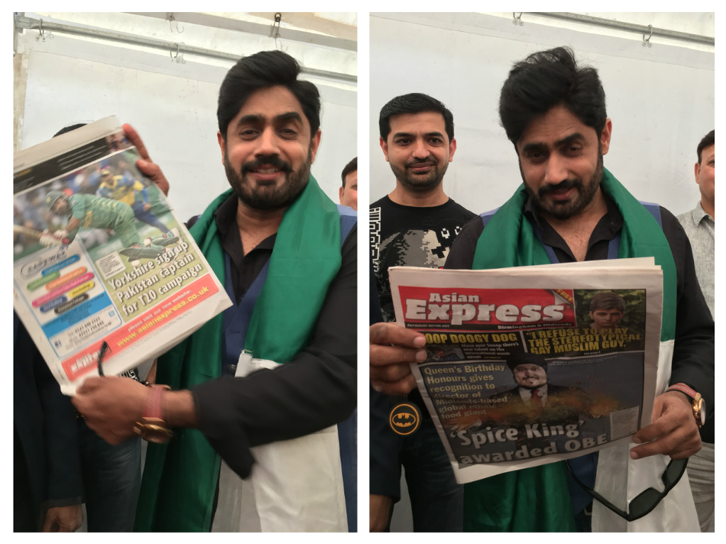 BEAMING: Patriotic Abrar-ul-Haq is delighted to see Pakistan’s Captain Sarfaraz Ahmed as the back page story of Asian Express