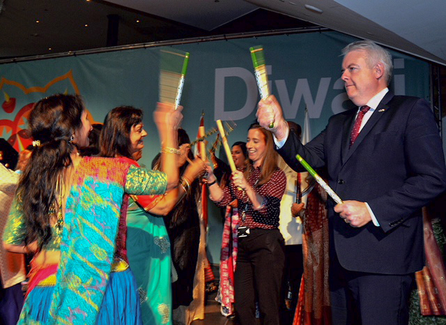 FUN: First Minister Carwyn Jones joins in the Diwali Celebrations with the Dandiya Raas Dancers