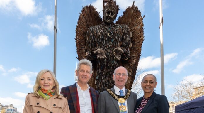 Statue made from over 100,000 seized bladed weapons unveiled