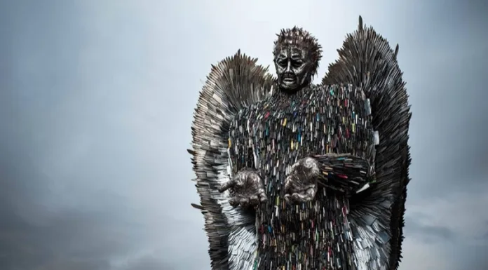 27-foot tall ‘Knfe Angel’ sculpture made from over 100,000 seized blades starts conversations about knife crime